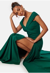 bardot-pleat-maxi-split-dress-emerald-1