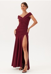 bardot-pleat-maxi-split-dress-wine