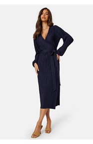 BUBBLEROOM Pleated Wrap Midi Dress