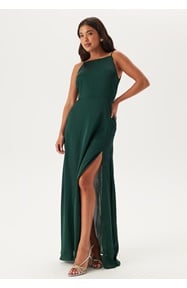 Bubbleroom Occasion Drapy-Back Slit Satin Gown