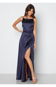 Bubbleroom Occasion Drapy-Back Slit Satin Gown