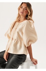 Bubbleroom Occasion Puff Sleeve Peplum Satin Blouse