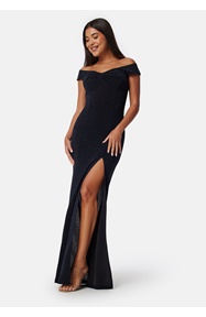 Bubbleroom Occasion Sparkling Twist Off Shoulder Gown