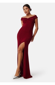 Bubbleroom Occasion Sparkling Twist Off Shoulder Gown