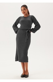 BUBBLEROOM Round Neck Rib Knitted Midi Dress 