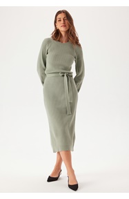 BUBBLEROOM Round Neck Rib Knitted Midi Dress 