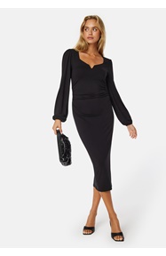 BUBBLEROOM Square V-neck puff sleeve midi dress