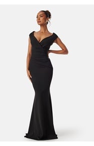 Goddiva Bardot Pleat Maxi Dress