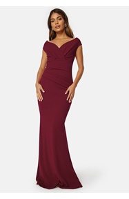 Goddiva Bardot Pleat Maxi Dress