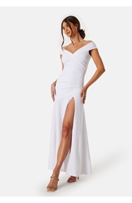 Goddiva Bardot Pleat Maxi Split Dress