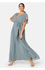 Goddiva Curve Flutter Sleeve Chiffon Maxi Curve Dress