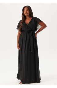 Goddiva Curve Flutter Sleeve Chiffon Maxi Curve Dress