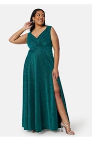 Goddiva Curve Glitter Wrap Front Maxi Curve Dress With Split