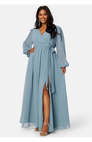 Goddiva Curve Long Sleeve Chiffon Maxi Curve Dress