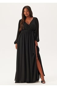 Goddiva Curve Long Sleeve Chiffon Maxi Curve Dress