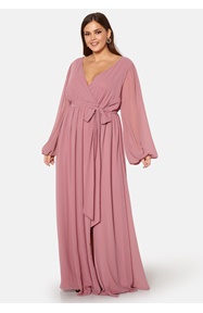 Goddiva Curve Long Sleeve Chiffon Maxi Curve Dress