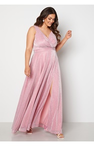 Goddiva Curve Glitter Wrap Front Maxi Curve Dress With Split