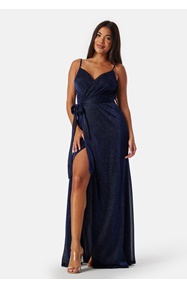 Goddiva Glitter Wrap Front Maxi Dress