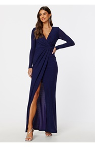 Goddiva Long Sleeve Glitter Maxi Dress