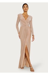 Goddiva Long Sleeve Glitter Maxi Dress