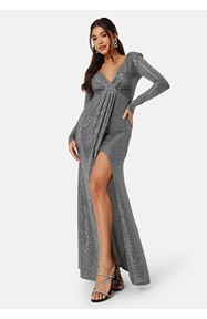 Goddiva Long Sleeve Sequin Maxi Dress With Split