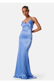 Goddiva Satin Lace Trim Maxi Dress