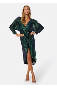 Goddiva Sequin Wrap Midi Dress