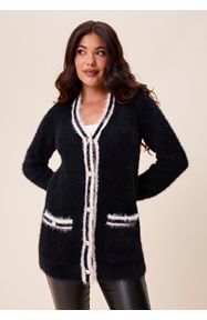 Happy Holly Contrast Fluffy Knitted Cardigan