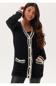 Happy Holly Contrast Fluffy Knitted Cardigan