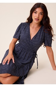 Happy Holly Evie Puff Sleeve Midi Wrap Dress