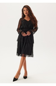 Happy Holly Tiered Puff Sleeve Lace Midi Dress