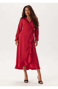 Happy Holly Wrap L/S Satin Maxi Dress