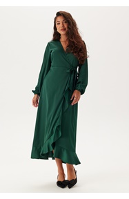 Happy Holly Wrap L/S Satin Maxi Dress