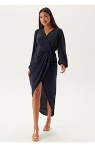 John Zack Balloon Sleeve Wrap Front Maxi Dress