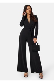 John Zack Deep V Wide Leg Jumpsuit