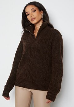 BUBBLEROOM Nadja knitted zip sweater Dark brown bubbleroom.fi
