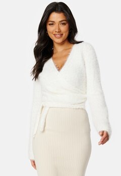 BUBBLEROOM Rachell fluffy knitted wrap top Offwhite bubbleroom.fi