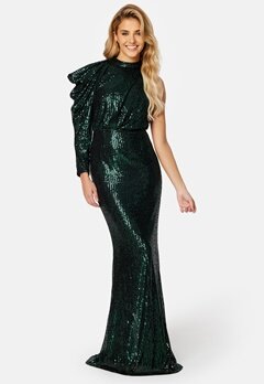 Elle Zeitoune Lily One Shoulder Sequin Dress Emerald Green
 bubbleroom.fi