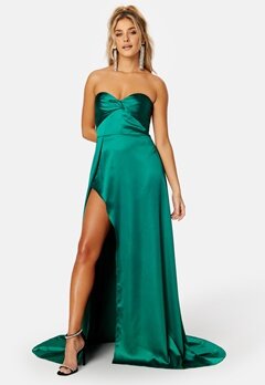 Elle Zeitoune Magnolia Satin High Slit Dress Emerald Green
 bubbleroom.fi