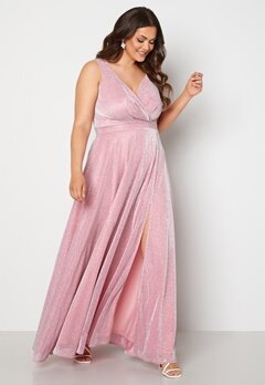 Goddiva Curve Wrap Front Sleeveless Maxi Curve Dress With Split Pink bubbleroom.fi