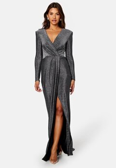 Goddiva Long Sleeve Glitter Maxi Dress Black/Silver
 bubbleroom.fi