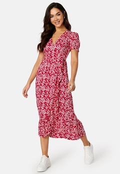 Happy Holly Evie puff sleeve wrap dress Red / Patterned bubbleroom.fi