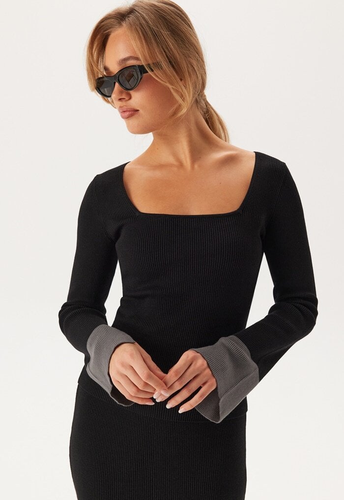 BUBBLEROOM Contrast Rib Knitted Top