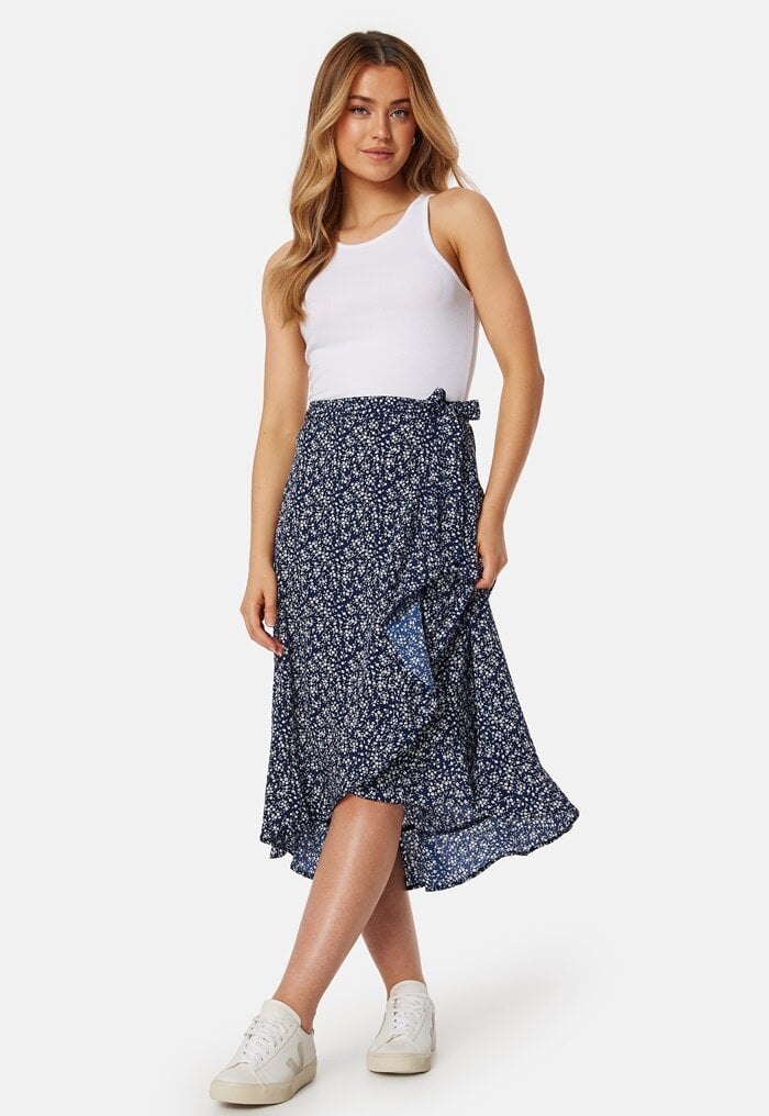 BUBBLEROOM Flounce Midi Wrap Skirt