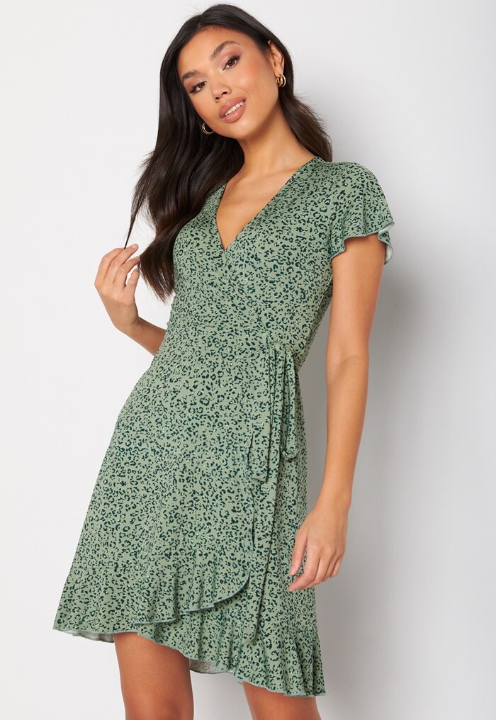 BUBBLEROOM Naomi wrap mini flounce dress