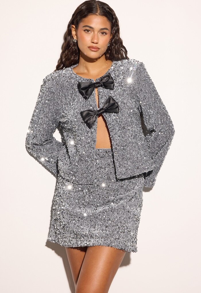 Bubbleroom Occasion Bow Sequin Velvet Jacket