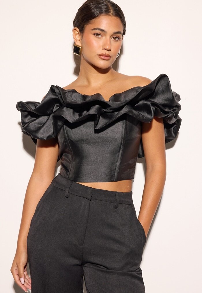 Bubbleroom Occasion Frill Satin Off Shoulder Top