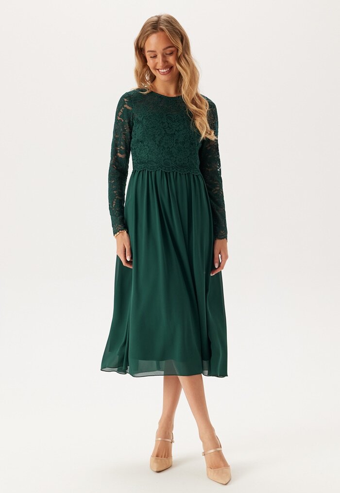 Bubbleroom Occasion Lace Long Sleeve Midi Dress