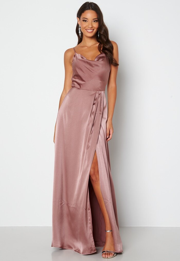 Bubbleroom Occasion Waterfall High Slit Satin Gown