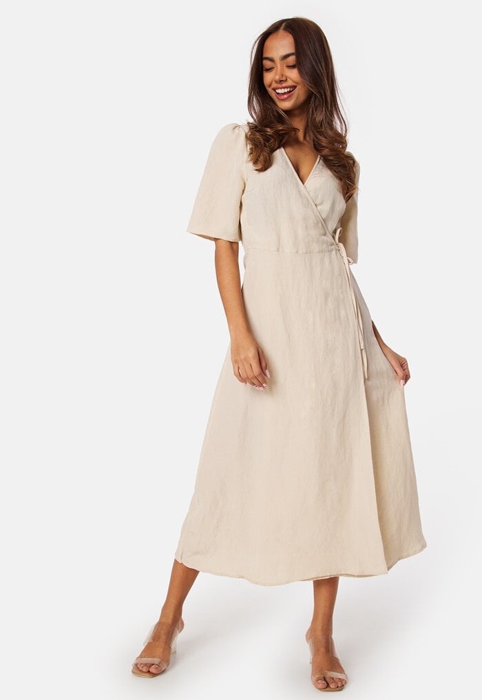 BUBBLEROOM Linen Blend Wrap Dress